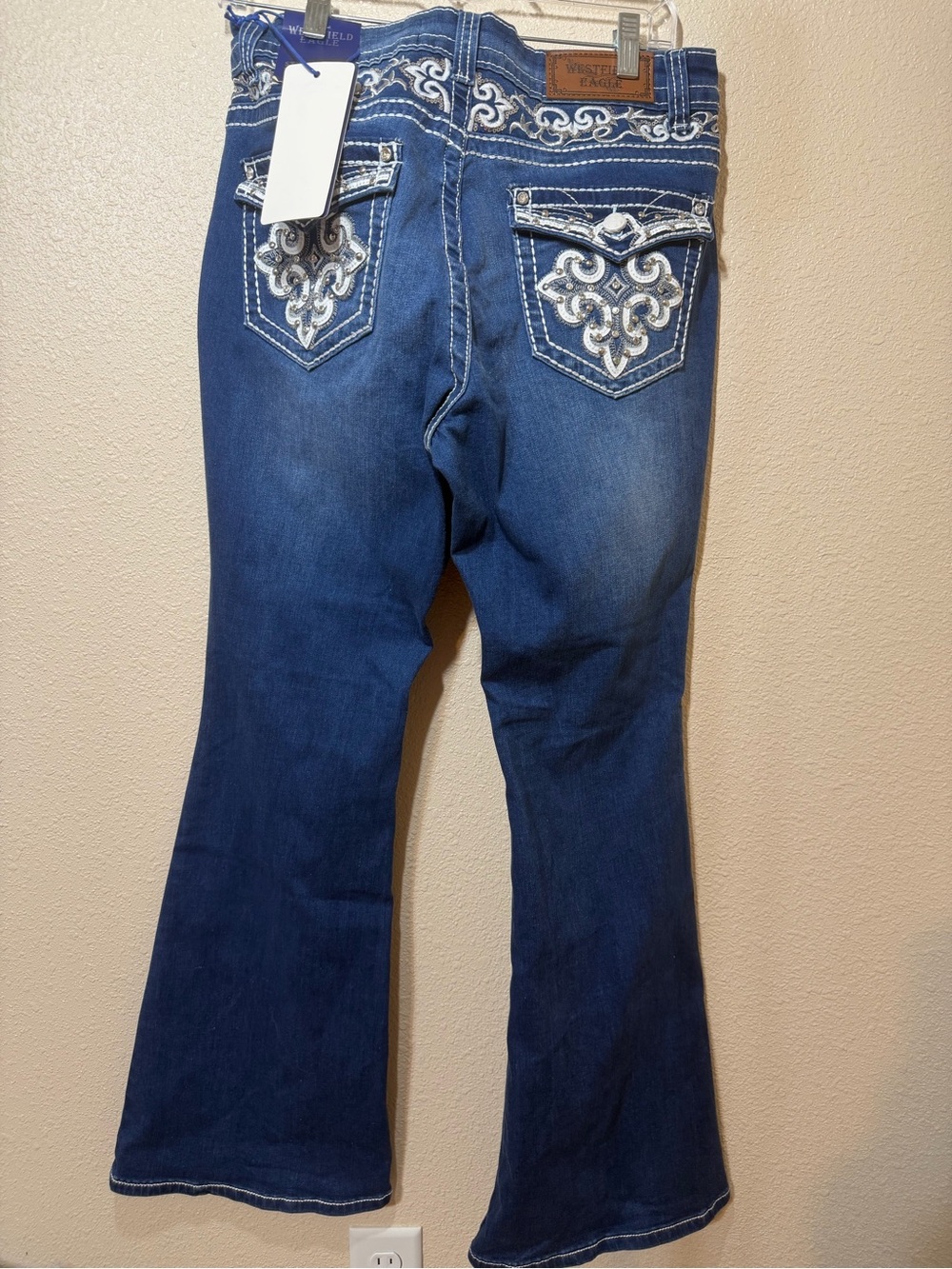 Westbound Blue Flare Jeans with White Embroidered Back Pockets NWT